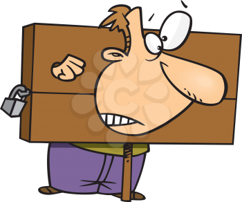 Royalty Free Clipart Image of a Man in Stocks