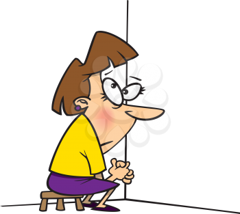 Royalty Free Clipart Image of a Woman Sitting in a Corner