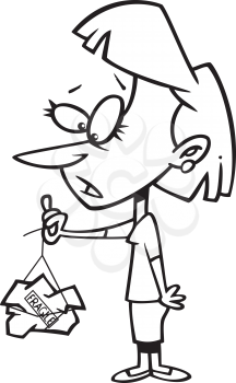 Royalty Free Clipart Image of a Woman Holding Fragile Garbage