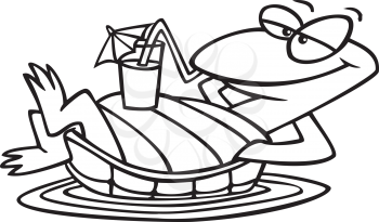 Royalty Free Clipart Image of a Floating Turtle With a Drink