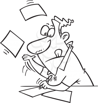 Royalty Free Clipart Image of a Man Writing and Tossing Papers