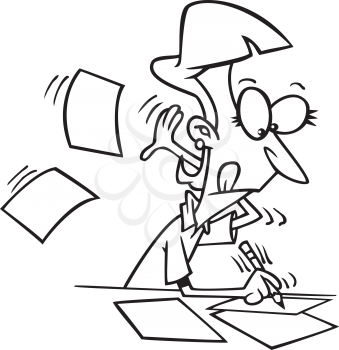 Royalty Free Clipart Image of a Person Writing and Throwing Paper