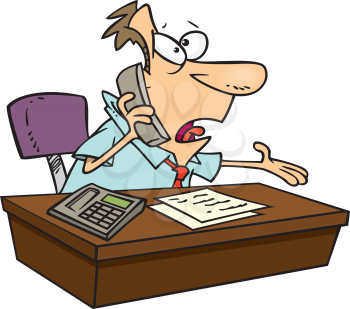 Royalty Free Clipart Image of a Guy at a Desk on a Telephone