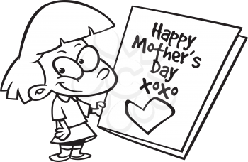 Royalty Free Clipart Image of a Girl With a Big Mother's Day Card
