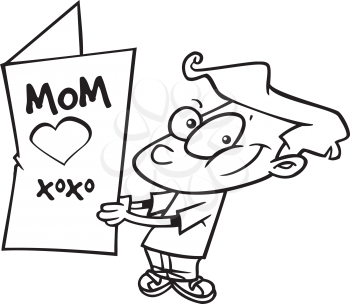 Royalty Free Clipart Image of a Boy With a Big Card For His Mother