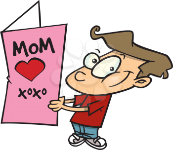 Royalty Free Clipart Image of a Boy With a Big Card For His Mother