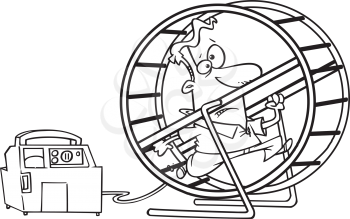 Royalty Free Clipart Image of a Man Running on a Hamster Wheel
