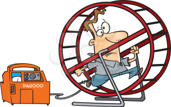 Royalty Free Clipart Image of a Man Running on a Wheel