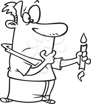 Royalty Free Clipart Image of a Man Holding a Candle That's Burning at Both Ends