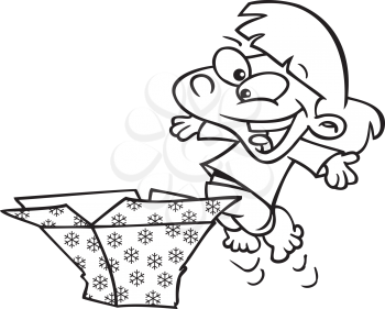 Royalty Free Clipart Image of a Happy Child Opening a Present