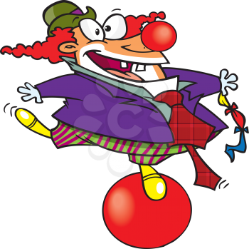 Royalty Free Clipart Image of a Clown Balancing on a Ball