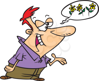 Royalty Free Clipart Image of a Man With Flowers in a Speech Bubble