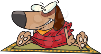 Royalty Free Clipart Image of a Dog in a Robe on a Rug