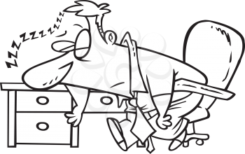 Royalty Free Clipart Image of a Guy Sleeping at His Desk