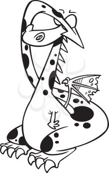 Royalty Free Clipart Image of a Dragon With Its Eyes Covered