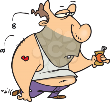 Royalty Free Clipart Image of a Slovenly Guy With a Beer Can