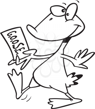 Royalty Free Clipart Image of a Goose Walking With a Slip of Paper With Goose on It
