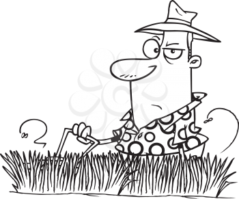 Royalty Free Clipart Image of a Man Mowing the Lawn