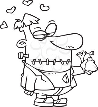 Royalty Free Clipart Image of Frankenstein Holding a Heart With Hearts Around His Head