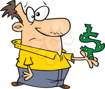 Royalty Free Clipart Image of a Guy Holding a Holey Dollar Sign