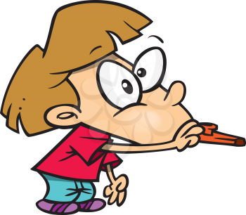 Royalty Free Clipart Image of a Kid Blowing a Kazoo