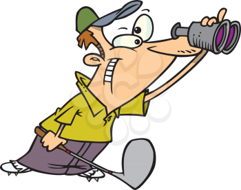 Royalty Free Clipart Image of a Golfer Looking Through Binoculars