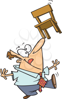 Royalty Free Clipart Image of a Man Balancing a Chair on His Nose