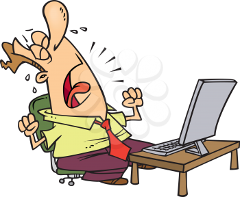 Royalty Free Clipart Image of a Guy Crying at a Computer
