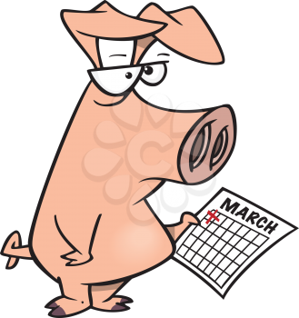 Royalty Free Clipart Image of a Pig With a March Calendar