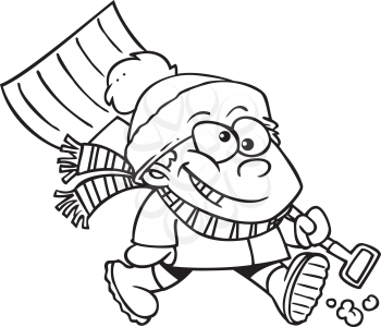 Royalty Free Clipart Image of a Kid With a Winter Shovel