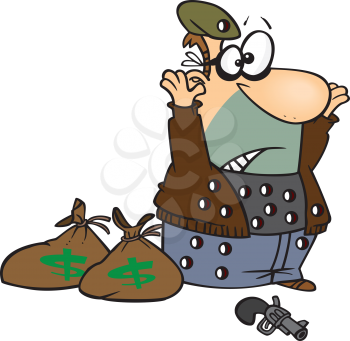 Royalty Free Clipart Image of a Thief With Holes in Him and His Hands