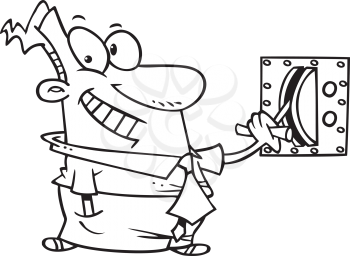 Royalty Free Clipart Image of a Man Pulling a Switch