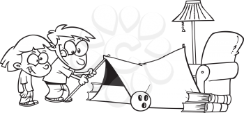 Royalty Free Clipart Image of Children Making a Tent in a Living Room