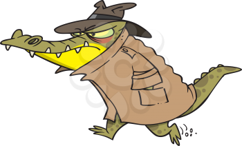 Royalty Free Clipart Image of a Crocodile in a Coat and Hat
