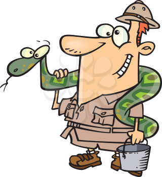 Royalty Free Clipart Image of a Zookeeper With a Snake