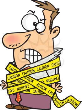Royalty Free Clipart Image of a Man Wrapped in Caution Tape