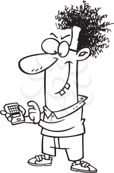 Royalty Free Clipart Image of a Nerd With a Cellphone