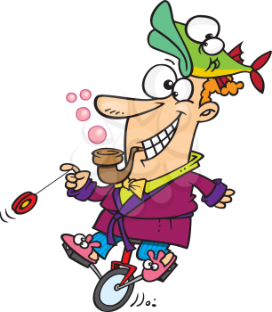 Royalty Free Clipart Image of a Weird Guy on a Unicycle