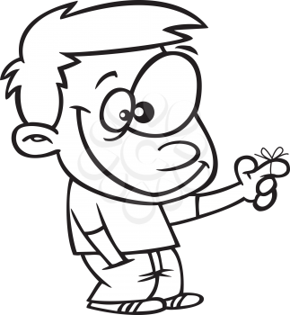 Royalty Free Clipart Image of a Boy With a String Around His Finger