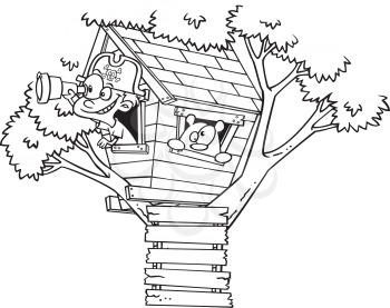 Royalty Free Clipart Image of a Kid in a Treehouse