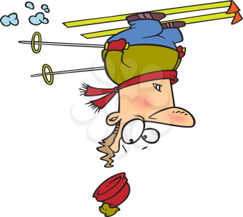 Royalty Free Clipart Image of an Upside Down Skier