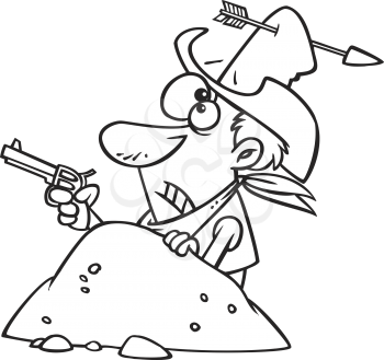 Royalty Free Clipart Image of a Cowboy With an Arrow in His Hat