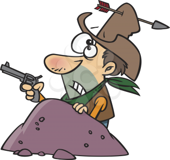 Royalty Free Clipart Image of a Cowboy With an Arrow in His Hat
