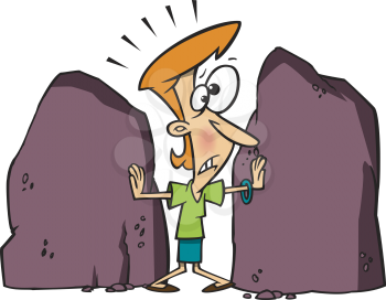 Royalty Free Clipart Image of a Woman Holding Back Two Boulders