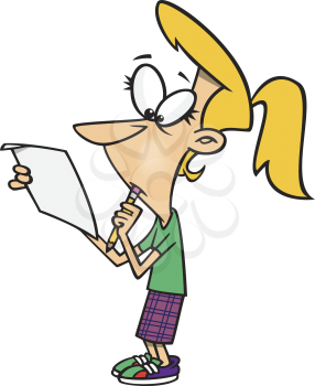 Royalty Free Clipart Image of a Woman Looking at a List