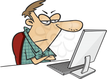 Royalty Free Clipart Image of a Man Looking Angry at a Computer