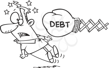 Royalty Free Clipart Image of a Man Getting Punched With Debt