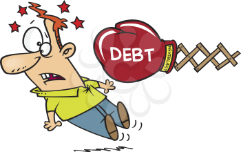 Royalty Free Clipart Image of a Man Getting Punched With Debt