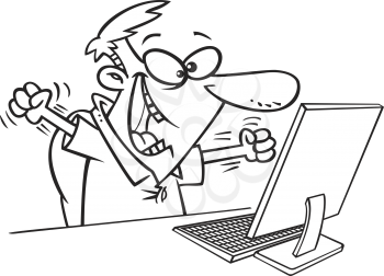 Royalty Free Clipart Image of a Happy Man at a Computer