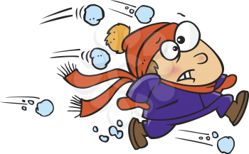 Royalty Free Clipart Image of a Child Running From Snowballs